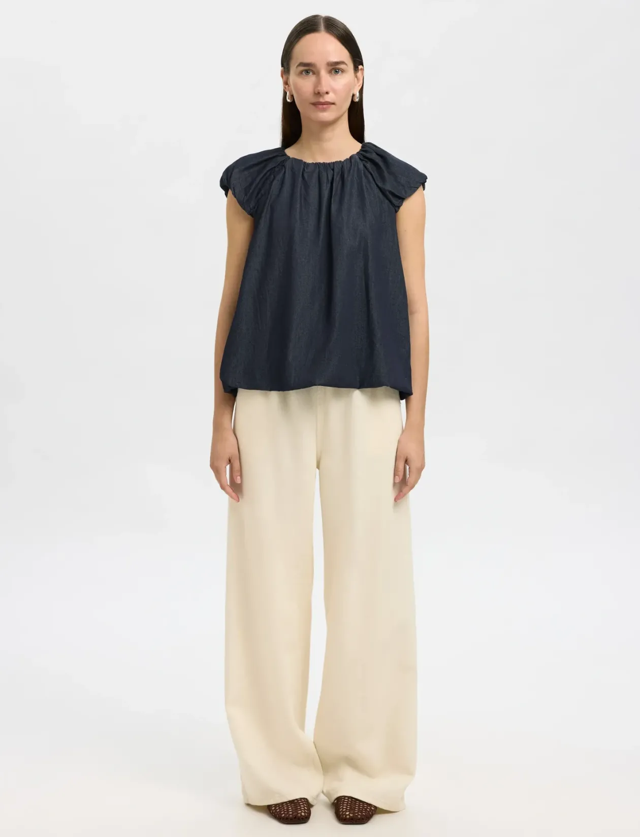 SLFRILLO CAP SLEEVE DENIM TOP - T-shirts