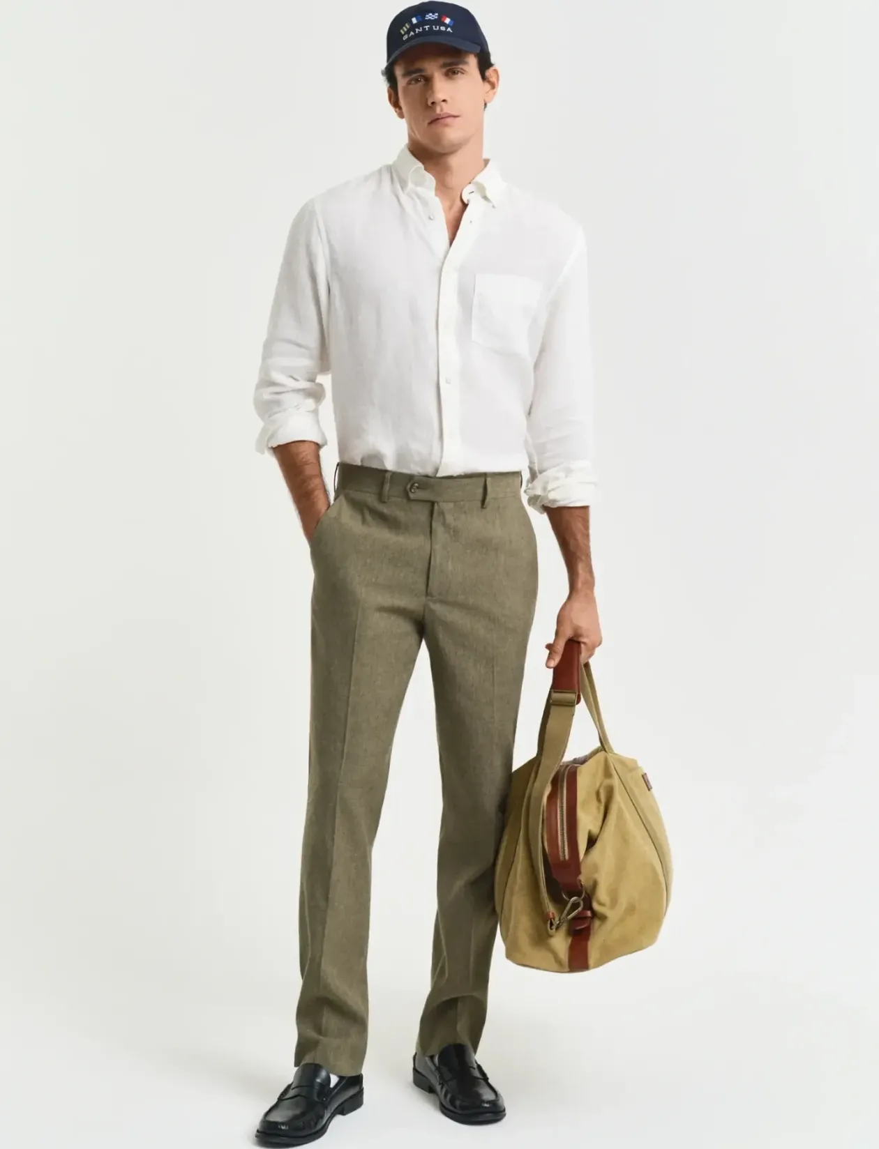 SLIM COT/LINEN SUIT PANTS - Hørbukser