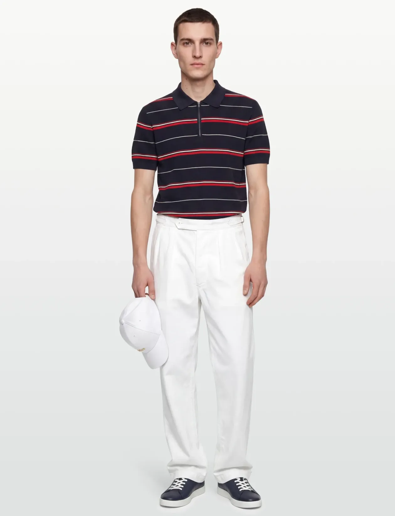 STRIPED TEXTURED ZIP POLO - Kortærmede