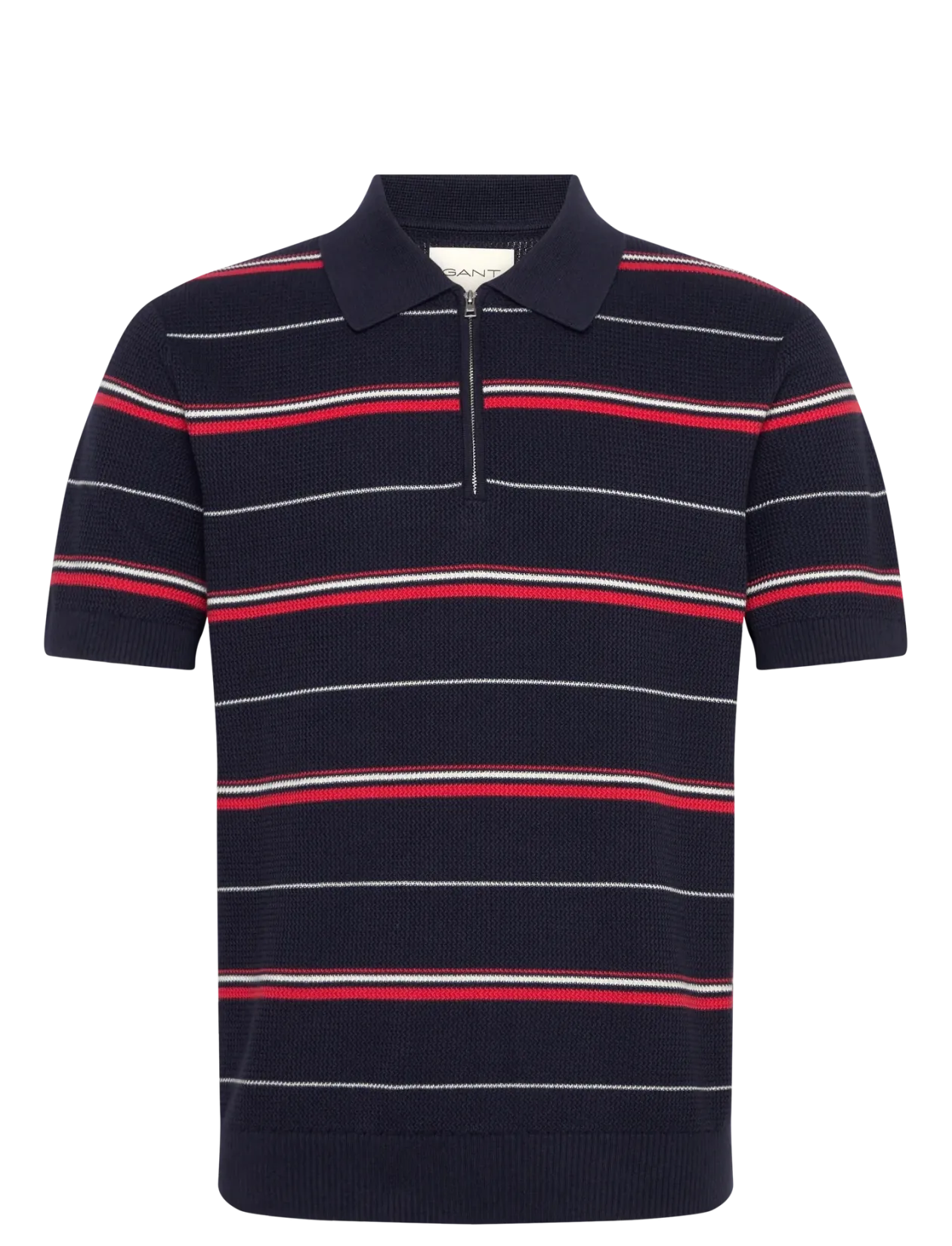 STRIPED TEXTURED ZIP POLO - Kortærmede