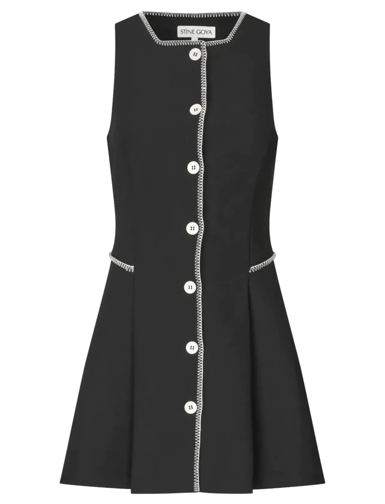 Structured Crepe, Sleeveless Button-Up Mini Dress - Korte kjoler