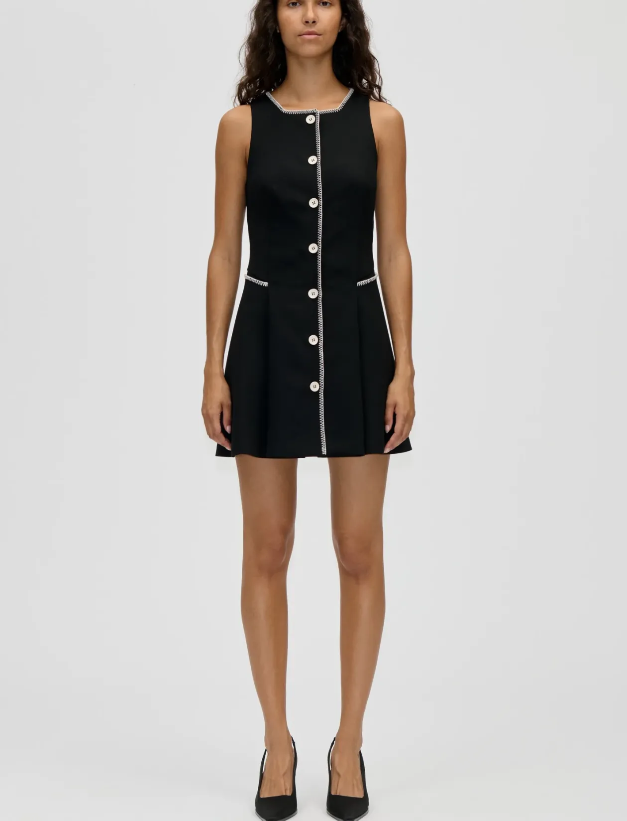 Structured Crepe, Sleeveless Button-Up Mini Dress - Korte kjoler