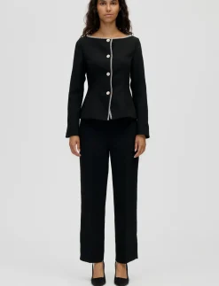 Structured Crepe, Straight Tailored Ankle Pants - Habitbukser
