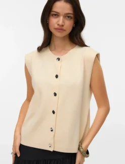 VMGOLD SL O-NECK BUTTON VEST BOO - Strikveste