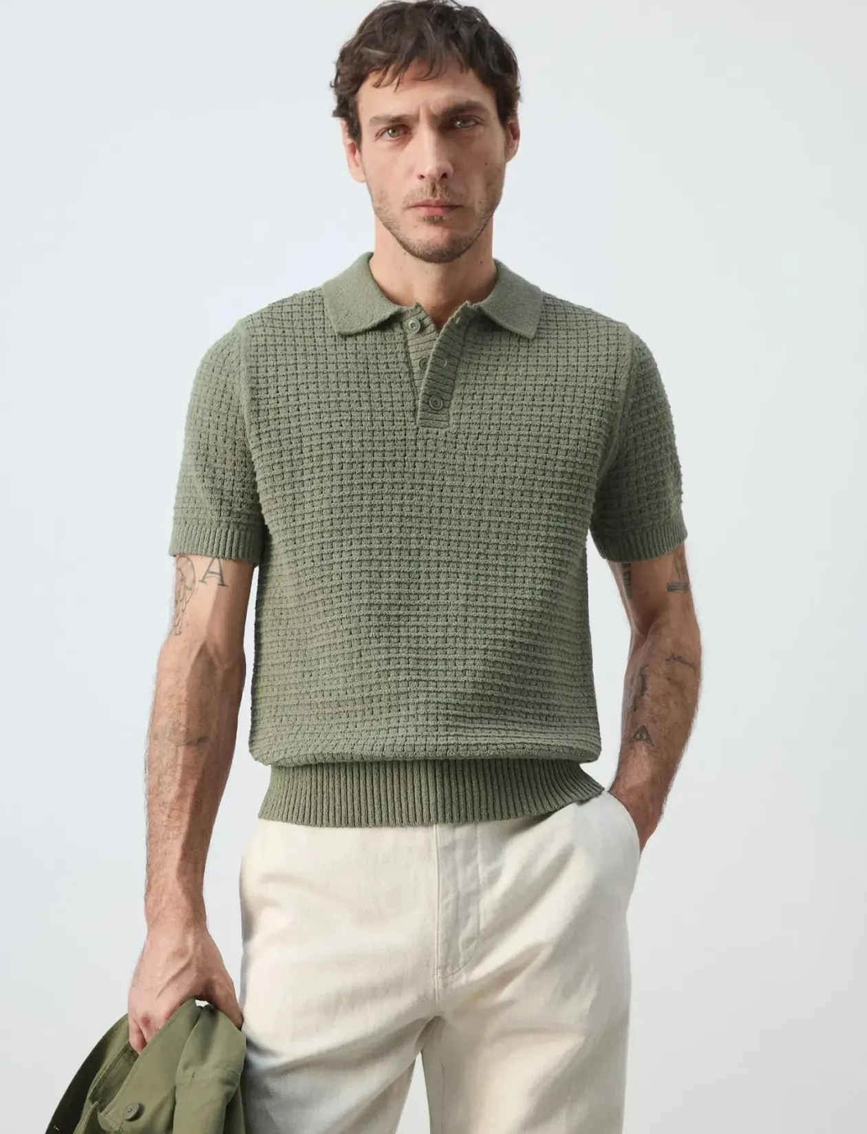 Waffle knit polo - Kortærmede