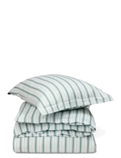 White/Eucalyptus Striped Cotton Poplin Bed Set - Sengesæt