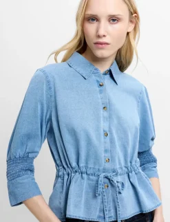 ZAVES CHAMBRAY DRAWSTRING TOP - Kortærmede skjorter