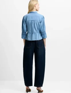 ZAVES CHAMBRAY DRAWSTRING TOP - Kortærmede skjorter